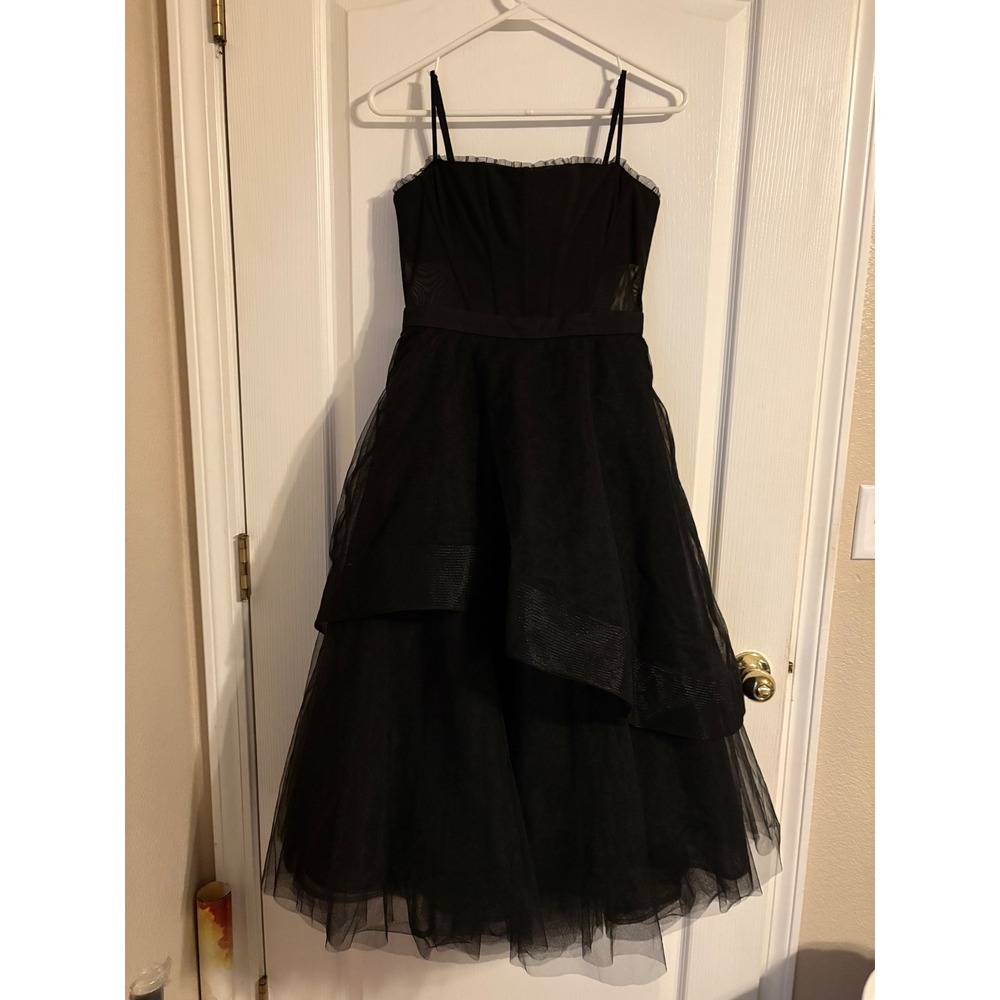 BCBGMAXAZRIA Gown Women 6 Black Tiered Tulle Mesh Corset Dress Whimsigoth